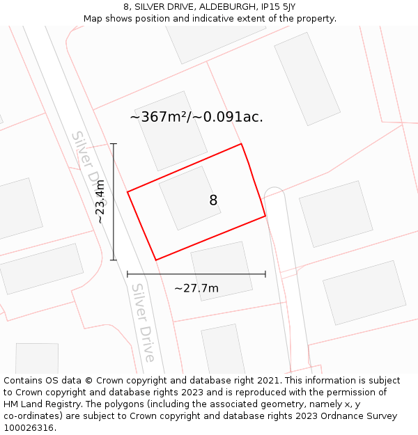 8, SILVER DRIVE, ALDEBURGH, IP15 5JY: Plot and title map