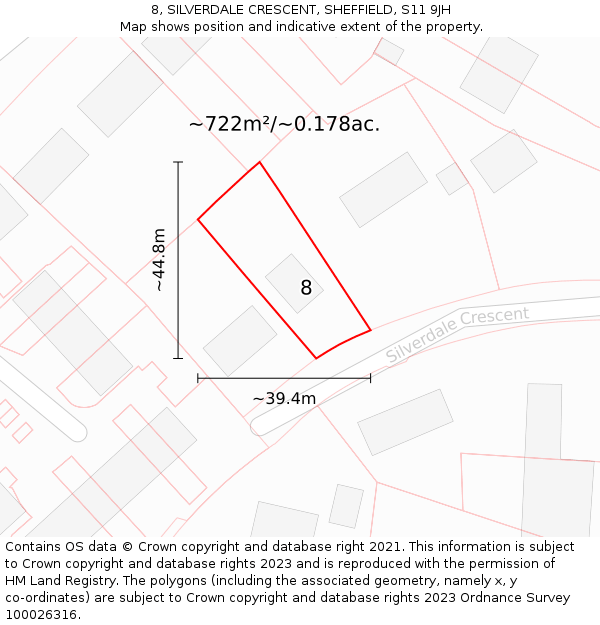 8, SILVERDALE CRESCENT, SHEFFIELD, S11 9JH: Plot and title map