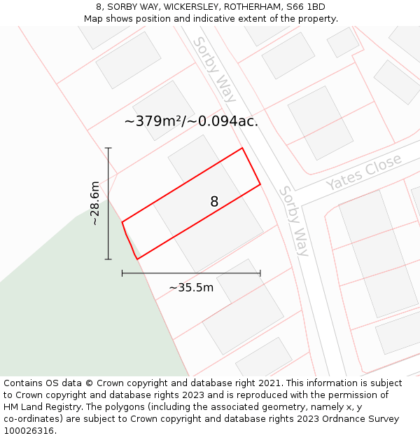 8, SORBY WAY, WICKERSLEY, ROTHERHAM, S66 1BD: Plot and title map