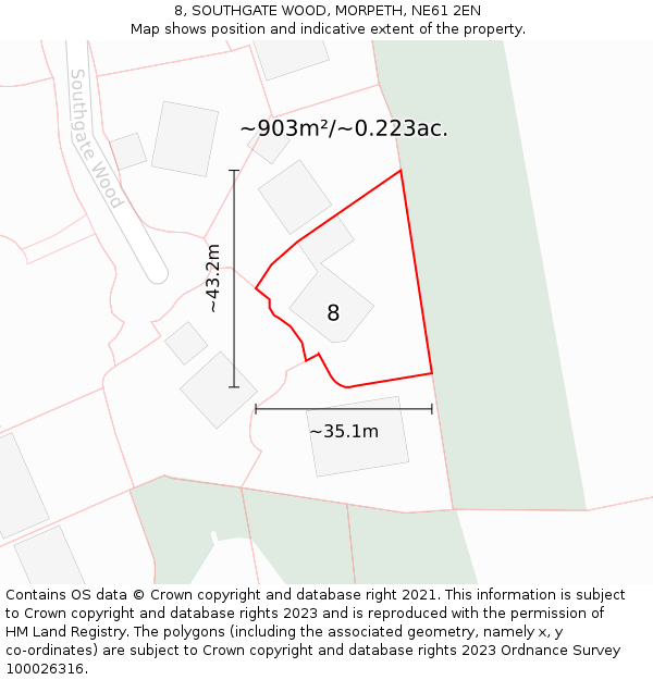 8, SOUTHGATE WOOD, MORPETH, NE61 2EN: Plot and title map