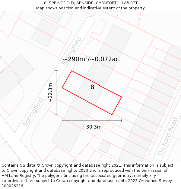 8, SPRINGFIELD, ARNSIDE, CARNFORTH, LA5 0BT: Plot and title map