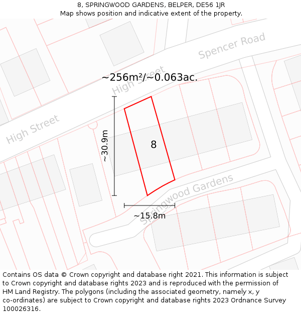 8, SPRINGWOOD GARDENS, BELPER, DE56 1JR: Plot and title map