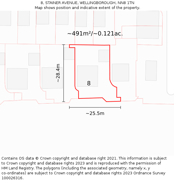 8, STAINER AVENUE, WELLINGBOROUGH, NN8 1TN: Plot and title map