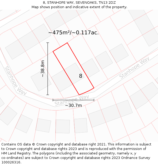 8, STANHOPE WAY, SEVENOAKS, TN13 2DZ: Plot and title map