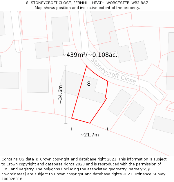 8, STONEYCROFT CLOSE, FERNHILL HEATH, WORCESTER, WR3 8AZ: Plot and title map