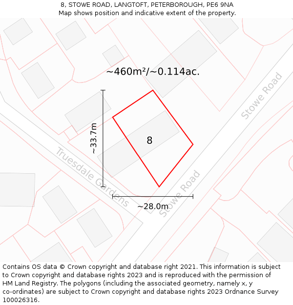 8, STOWE ROAD, LANGTOFT, PETERBOROUGH, PE6 9NA: Plot and title map