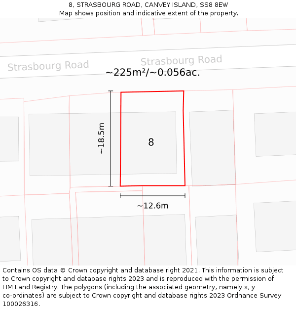 8, STRASBOURG ROAD, CANVEY ISLAND, SS8 8EW: Plot and title map