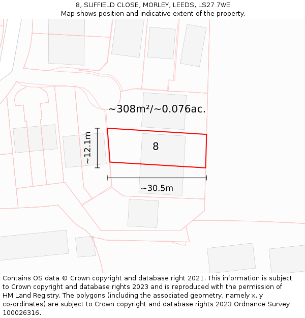 8, SUFFIELD CLOSE, MORLEY, LEEDS, LS27 7WE: Plot and title map