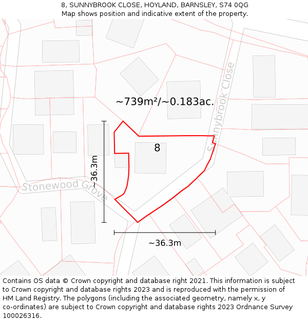 8, SUNNYBROOK CLOSE, HOYLAND, BARNSLEY, S74 0QG: Plot and title map