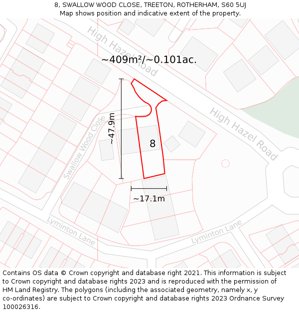 8, SWALLOW WOOD CLOSE, TREETON, ROTHERHAM, S60 5UJ: Plot and title map