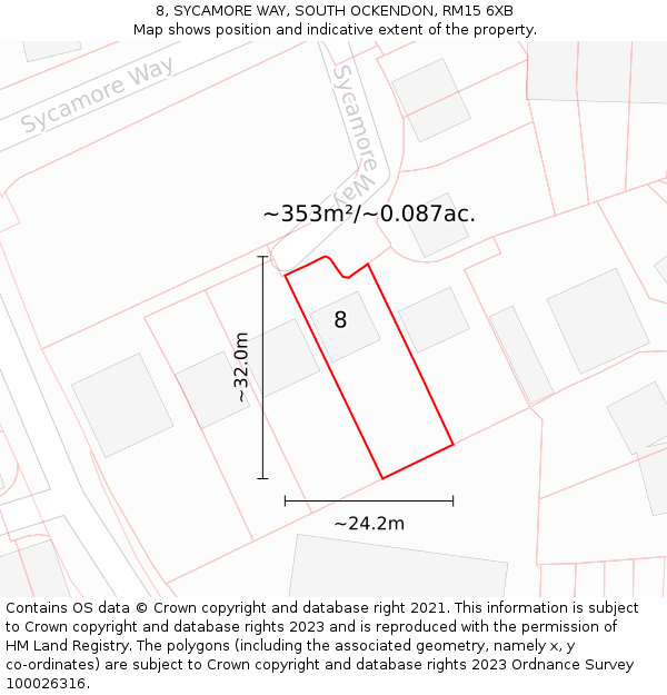 8, SYCAMORE WAY, SOUTH OCKENDON, RM15 6XB: Plot and title map