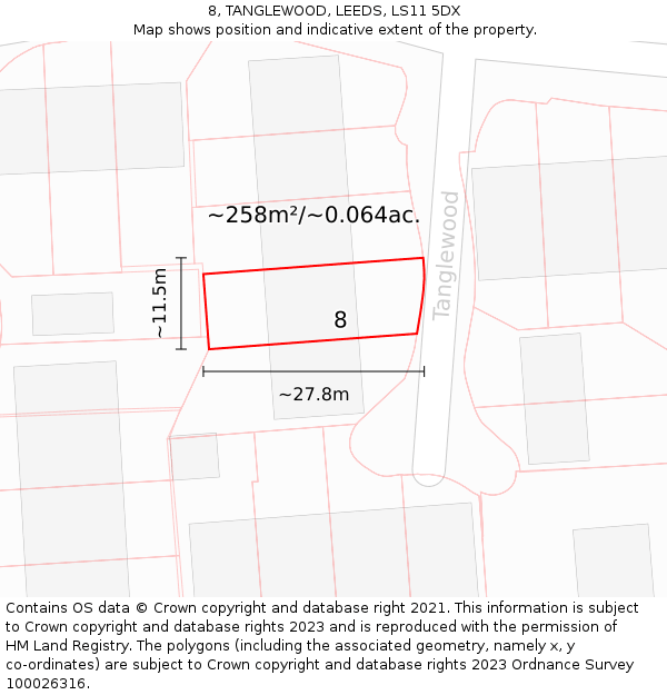 8, TANGLEWOOD, LEEDS, LS11 5DX: Plot and title map