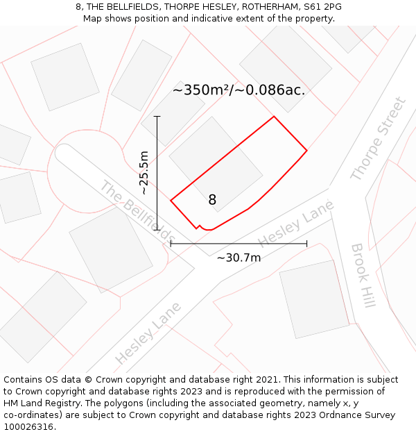 8, THE BELLFIELDS, THORPE HESLEY, ROTHERHAM, S61 2PG: Plot and title map