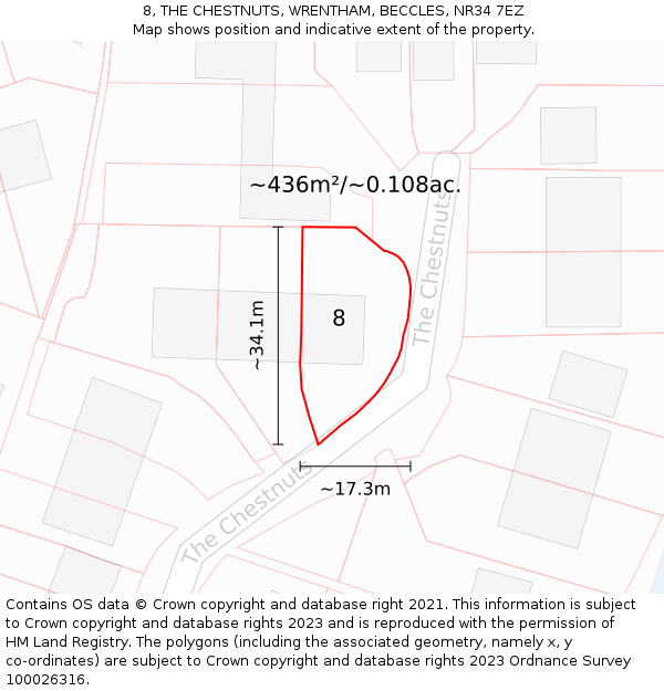 8, THE CHESTNUTS, WRENTHAM, BECCLES, NR34 7EZ: Plot and title map