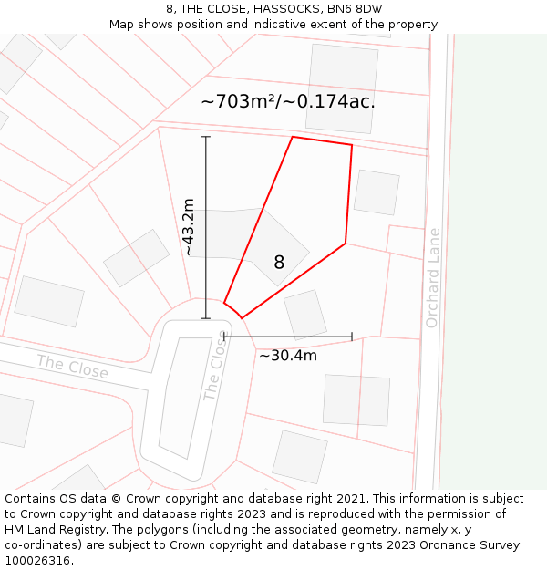 8, THE CLOSE, HASSOCKS, BN6 8DW: Plot and title map