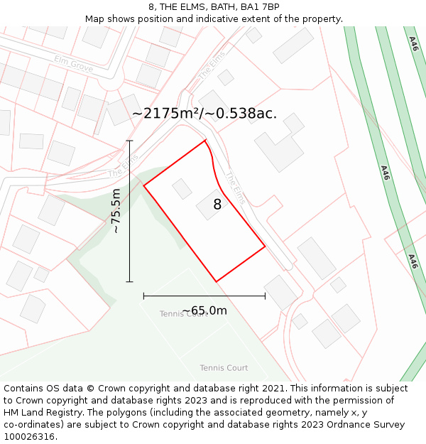 8, THE ELMS, BATH, BA1 7BP: Plot and title map