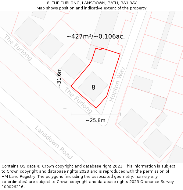 8, THE FURLONG, LANSDOWN, BATH, BA1 9AY: Plot and title map