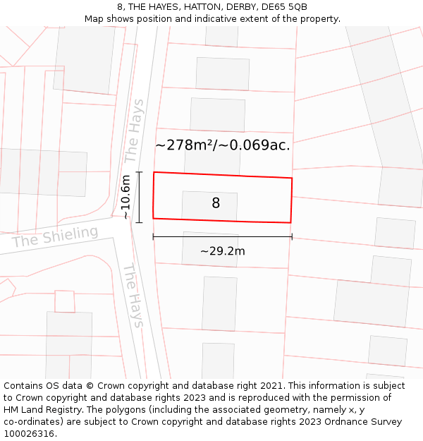 8, THE HAYES, HATTON, DERBY, DE65 5QB: Plot and title map