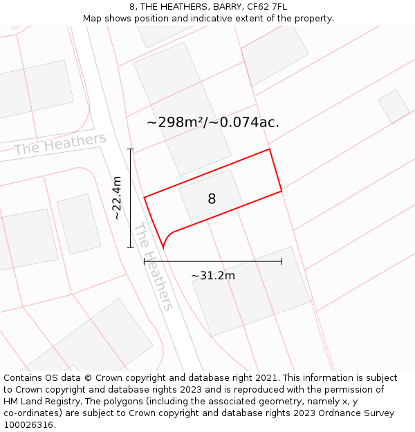 8, THE HEATHERS, BARRY, CF62 7FL: Plot and title map