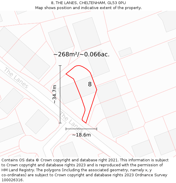 8, THE LANES, CHELTENHAM, GL53 0PU: Plot and title map