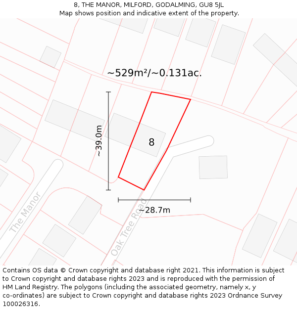 8, THE MANOR, MILFORD, GODALMING, GU8 5JL: Plot and title map