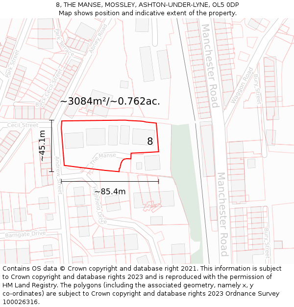 8, THE MANSE, MOSSLEY, ASHTON-UNDER-LYNE, OL5 0DP: Plot and title map