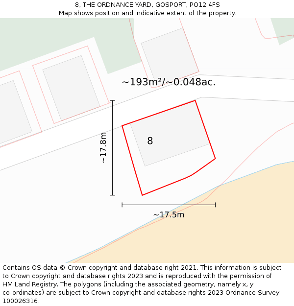 8, THE ORDNANCE YARD, GOSPORT, PO12 4FS: Plot and title map