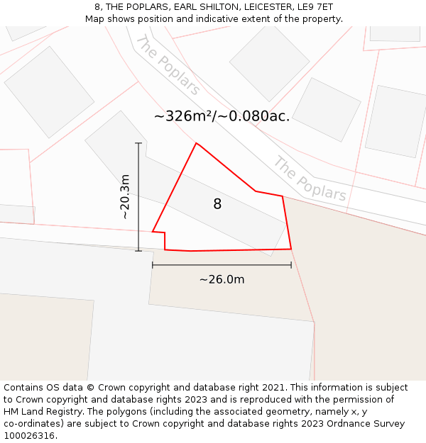 8, THE POPLARS, EARL SHILTON, LEICESTER, LE9 7ET: Plot and title map