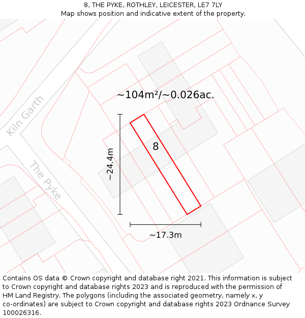 8, THE PYKE, ROTHLEY, LEICESTER, LE7 7LY: Plot and title map