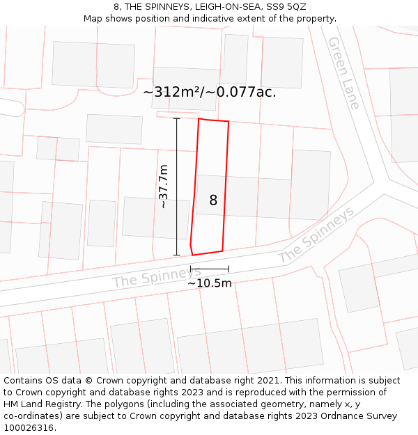 8, THE SPINNEYS, LEIGH-ON-SEA, SS9 5QZ: Plot and title map