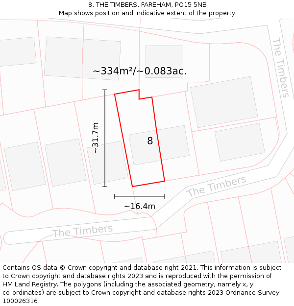 8, THE TIMBERS, FAREHAM, PO15 5NB: Plot and title map