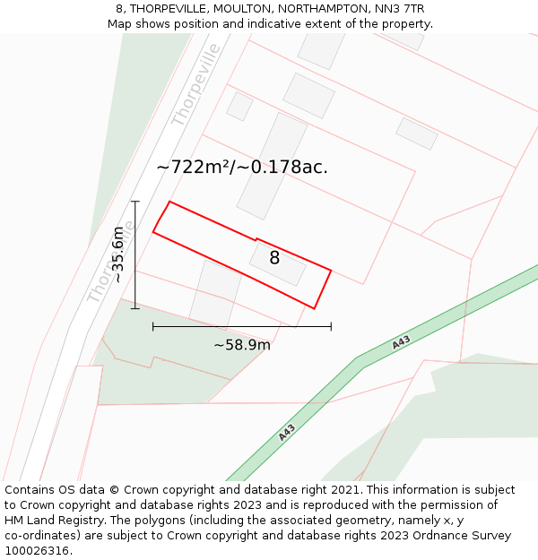 8, THORPEVILLE, MOULTON, NORTHAMPTON, NN3 7TR: Plot and title map