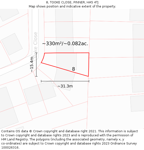 8, TOOKE CLOSE, PINNER, HA5 4TJ: Plot and title map