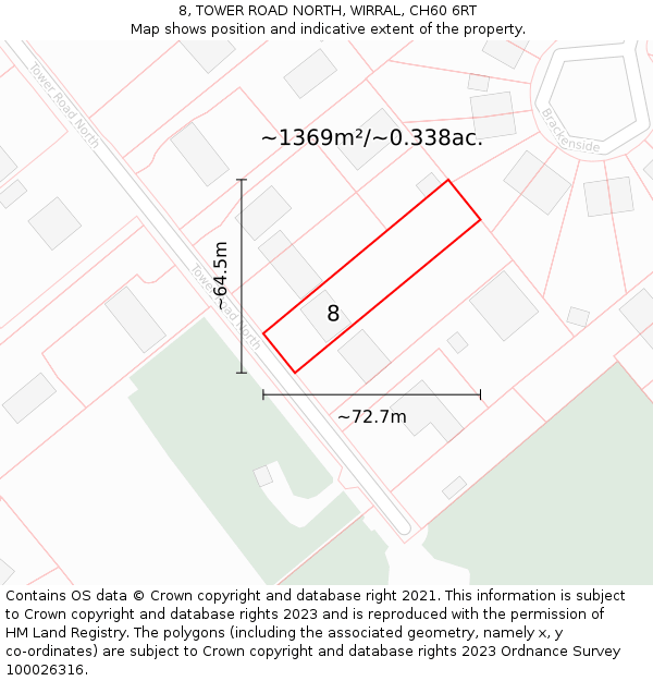 8, TOWER ROAD NORTH, WIRRAL, CH60 6RT: Plot and title map