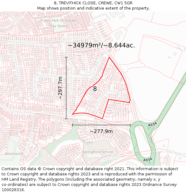 8, TREVITHICK CLOSE, CREWE, CW1 5GR: Plot and title map