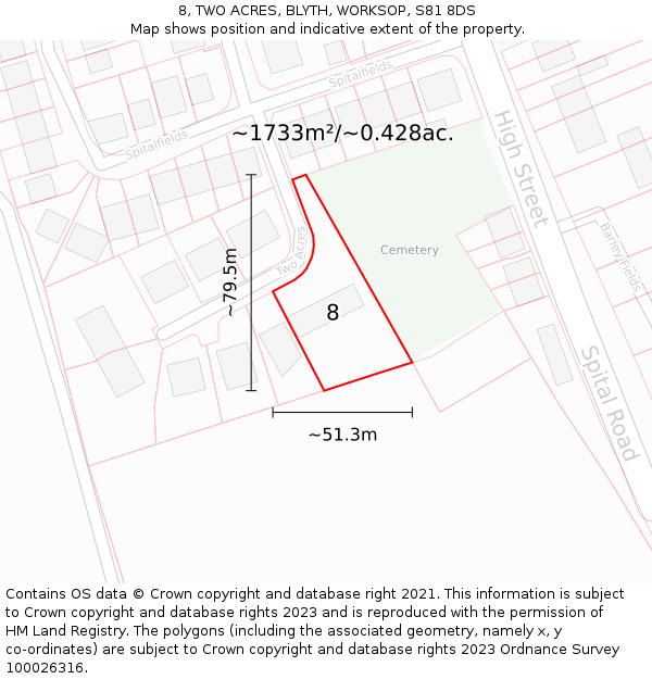 8, TWO ACRES, BLYTH, WORKSOP, S81 8DS: Plot and title map