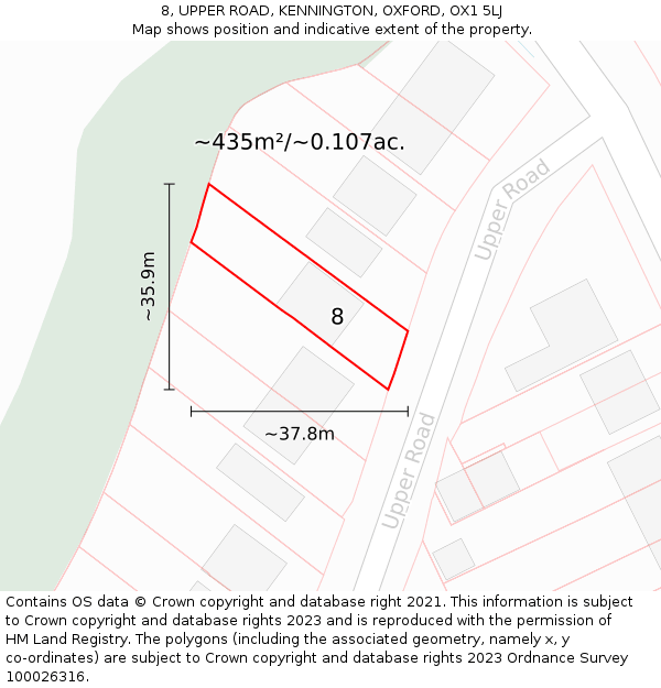 8, UPPER ROAD, KENNINGTON, OXFORD, OX1 5LJ: Plot and title map