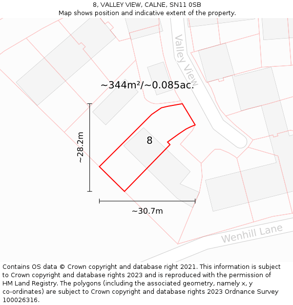 8, VALLEY VIEW, CALNE, SN11 0SB: Plot and title map