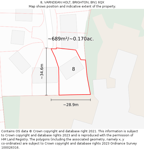 8, VARNDEAN HOLT, BRIGHTON, BN1 6QX: Plot and title map