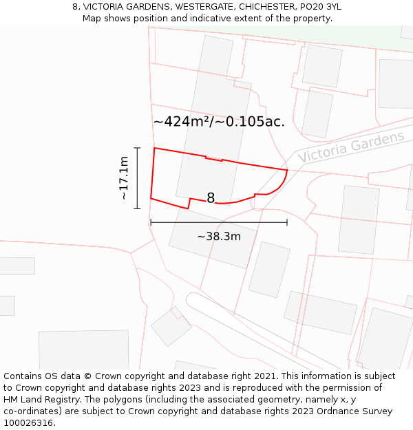 8, VICTORIA GARDENS, WESTERGATE, CHICHESTER, PO20 3YL: Plot and title map