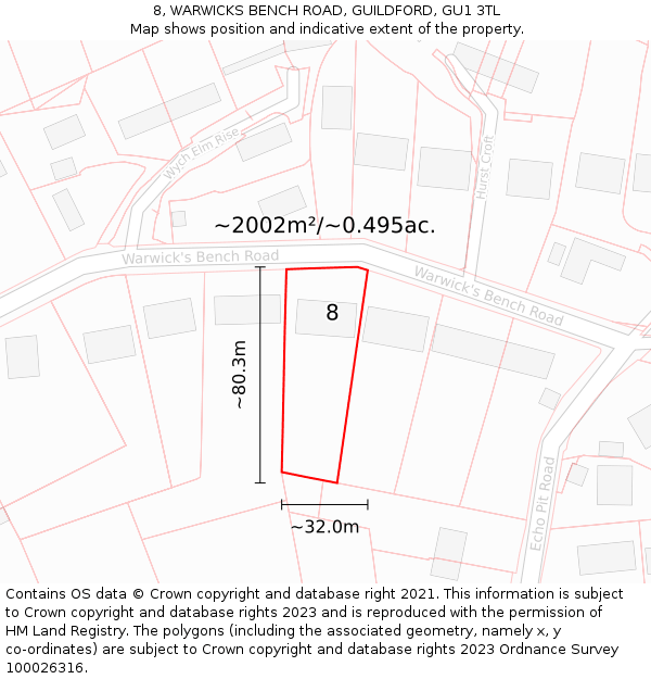 8, WARWICKS BENCH ROAD, GUILDFORD, GU1 3TL: Plot and title map