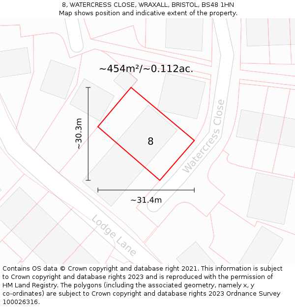 8, WATERCRESS CLOSE, WRAXALL, BRISTOL, BS48 1HN: Plot and title map