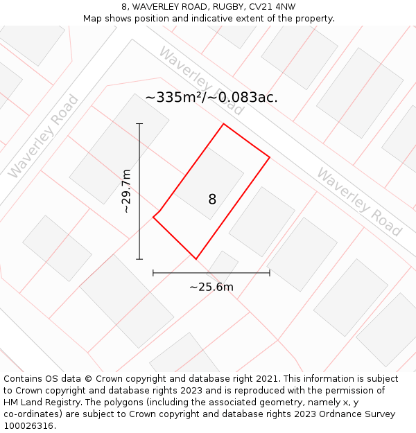 8, WAVERLEY ROAD, RUGBY, CV21 4NW: Plot and title map