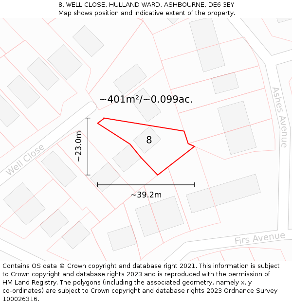 8, WELL CLOSE, HULLAND WARD, ASHBOURNE, DE6 3EY: Plot and title map