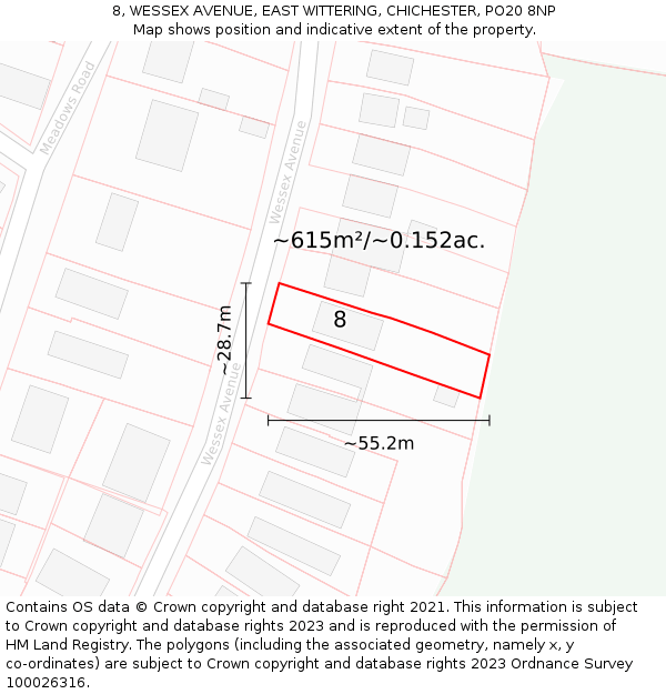 8, WESSEX AVENUE, EAST WITTERING, CHICHESTER, PO20 8NP: Plot and title map