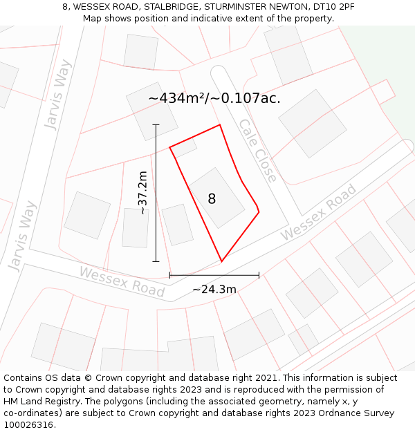 8, WESSEX ROAD, STALBRIDGE, STURMINSTER NEWTON, DT10 2PF: Plot and title map