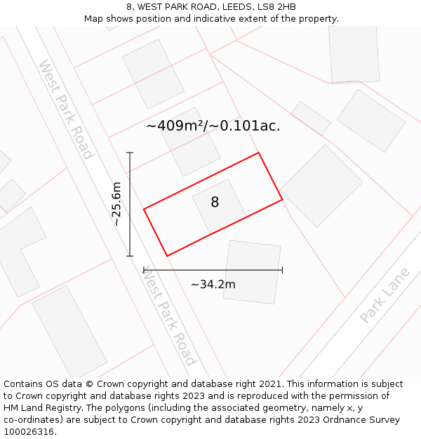 8, WEST PARK ROAD, LEEDS, LS8 2HB: Plot and title map