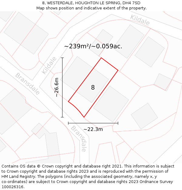 8, WESTERDALE, HOUGHTON LE SPRING, DH4 7SD: Plot and title map