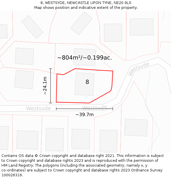 8, WESTSYDE, NEWCASTLE UPON TYNE, NE20 9LS: Plot and title map