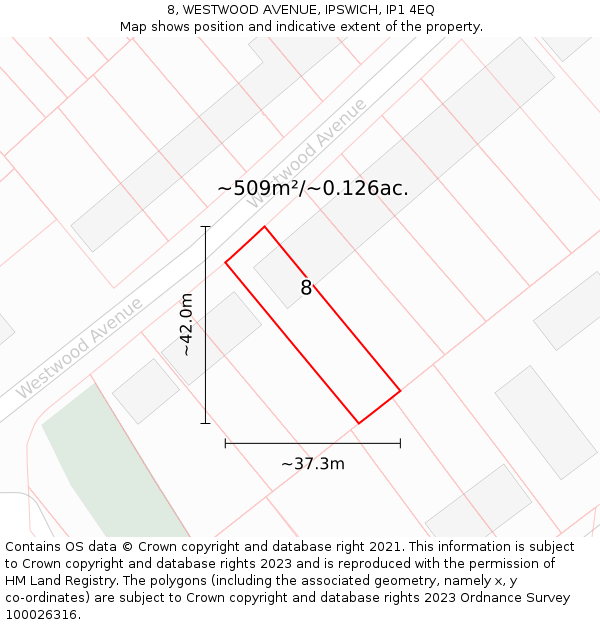 8, WESTWOOD AVENUE, IPSWICH, IP1 4EQ: Plot and title map